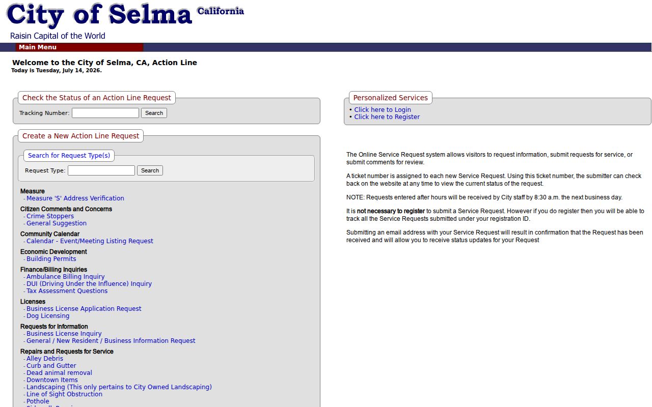 Selma people search options in the city eGov Action Line