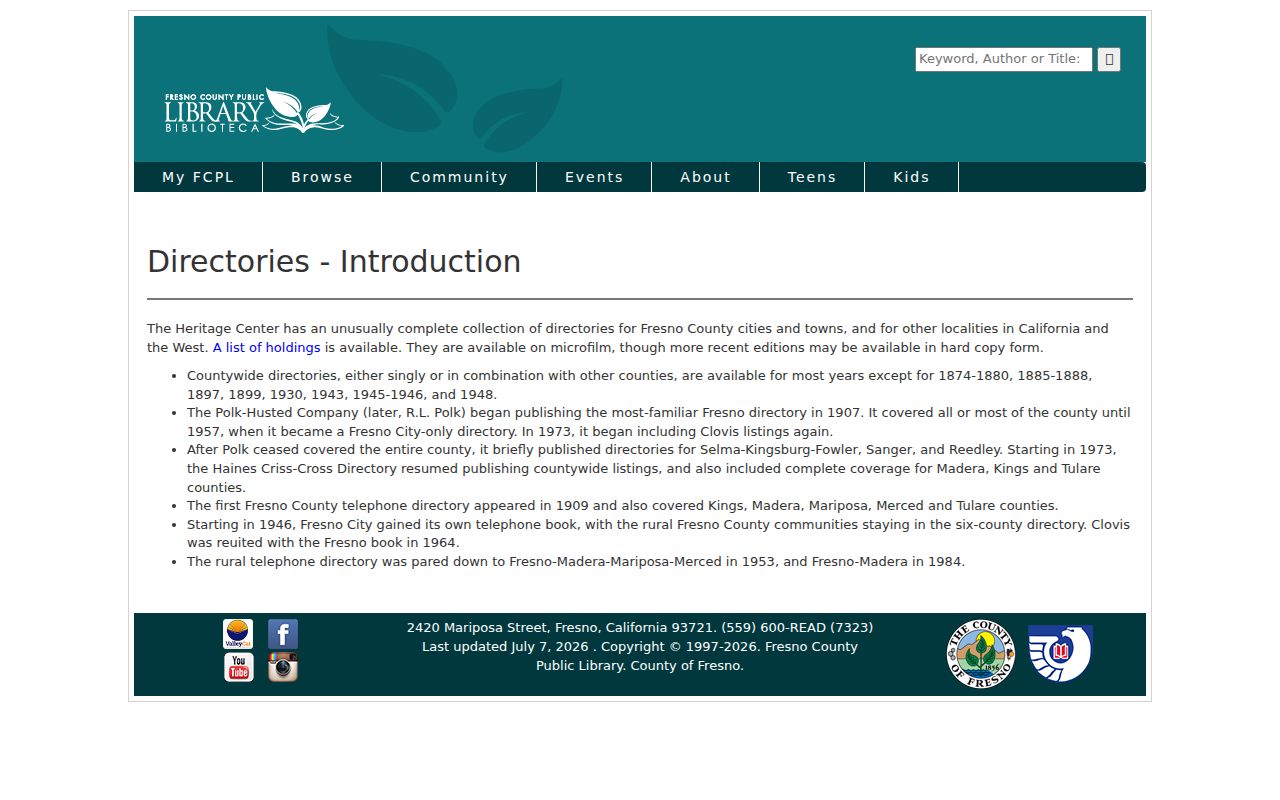 Selma people directories in Fresno County library collection