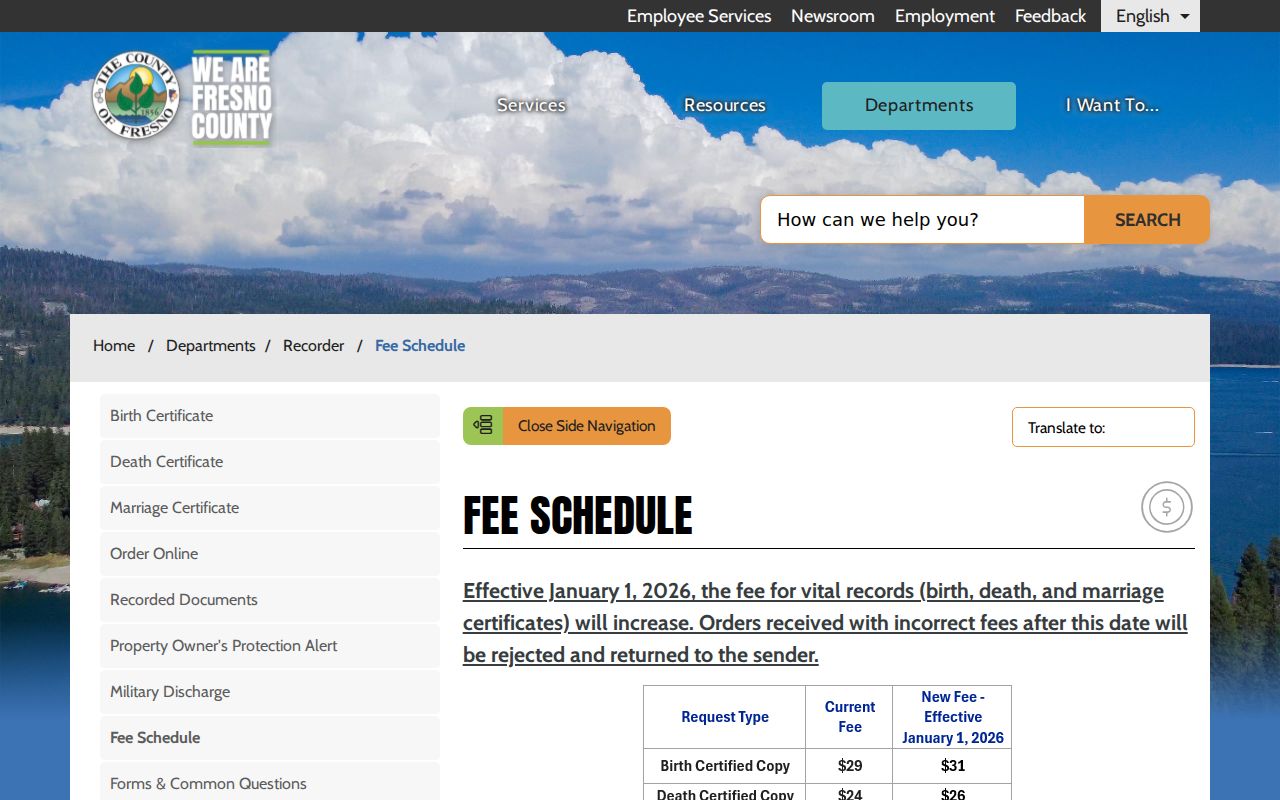 Selma public records copy prices on the Fresno County Recorder fee schedule