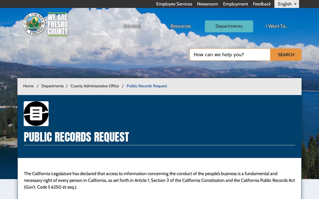 Selma public records routing on the Fresno County request page