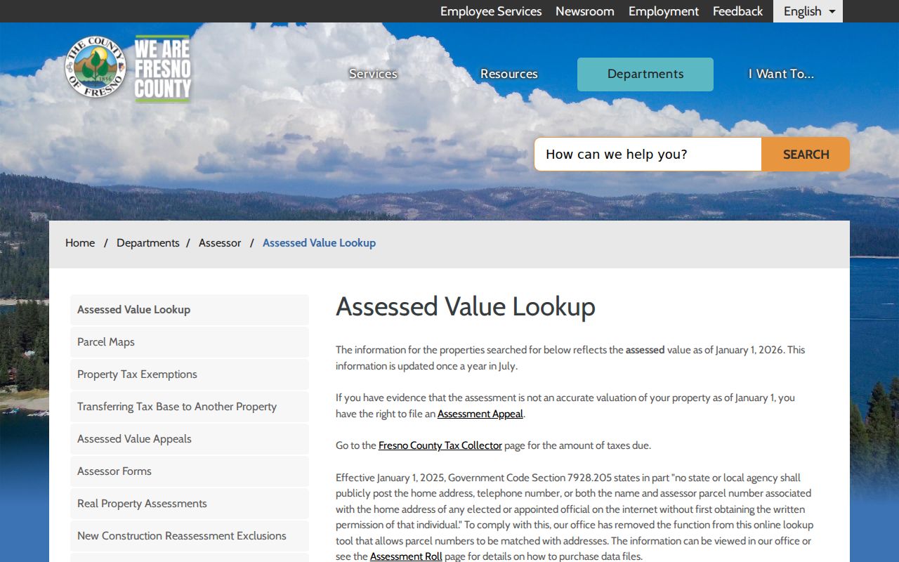 Selma public records access on the Fresno County Assessor value lookup